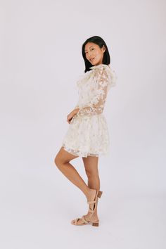 Embrace a playful and unique look with our Afternoon Limeade Dress featuring stunning floral embroidery. The long, puffy sleeves and ruffles around the neckline add a touch of whimsy to this fun and stylish piece. Perfect for a day out or a casual date night. Details Floral embroidery Long, puffy sleeves Ruffles around neckline Light green sheer overlay over off white lining Lined through bodice + skirt Zipper closure on back Sizing Approximate measurements: SIZE LENGTH BUST Small 32" 34" Medium Long Puffy Sleeves, Casual Date Night, Skirt Zipper, Sheer Overlay, L And Light, Casual Date, Puffy Sleeves, Floral Embroidery, Light Green