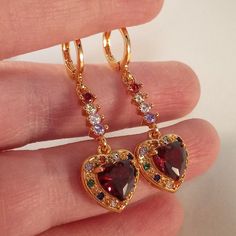 Garnet And Gold Jewelry, Gold And Garnet Jewelry, Ruby Gold Jewellery, Valentine's Day Fine Jewelry Heart Dangle Earrings, Elegant Red Heart-shaped Earrings, Valentine's Day Cubic Zirconia Dangle Heart Earrings, Valentine's Day Cubic Zirconia Heart Dangle Earrings, Red Heart-shaped Cubic Zirconia Earrings, Gold Red Jewelry