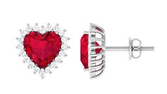 Product Details Turn heads and capture hearts with these adorable Heart Stud Earrings, a must-have addition to your jewelry collection or a thoughtful gift for your beloved. These Fine Earrings feature an 8 MM Heart Shape Lab Created Ruby gemstone set in Prong Setting, encircled by a dazzling Diamond Halo. The combination of deep red hue and sparkling gemstones creates a stunning contrast of color and light. Secured with Screw Back Closure, these Stud Earrings will never go out of style and beco Valentine's Day Heart Cut Earrings With Prong Setting, Valentine's Day Halo Design Fine Jewelry, White Gold Heart Gemstone Earrings, Heart-shaped White Gold Gemstone Earrings, White Gold Heart Shaped Gemstone Earrings, White Gold Heart Earrings With Gemstones, Wedding Heart Cut Gemstone Earrings, Heart Cut Gemstone Earrings For Wedding, White Gold Heart Cut Earrings For Mother's Day