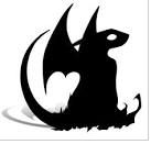 a black and white silhouette of a dragon with its tail curled up in the shape of a heart