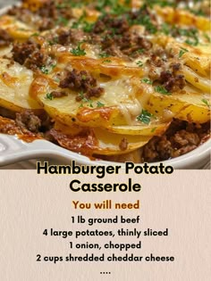 the recipe for hamburger potato casserole is shown