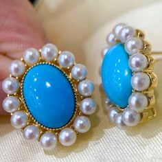 Highlight: Elegant Earrings Product Information OriginJapan MaterialAkoya Pearl, Natural Turquoise, Diamond, and 18k Gold Dimensions1.9 x 2.3 cm Pearl Shaped: Round Size: 3-3.5 mm Quality: AAA Nacre: Very Thick Color: White Luster: Aurora Accessories Metal: 7.8 g of 18k White Gold Other: 9.58 ct High-Quality Natural Turquoise Exquisite Round Cabochon Earrings, Luxury Blue Gemstone Pearl Earrings, Blue Gemstone Luxury Pearl Earrings, Blue Luxury Pearl Earrings With Gemstone, Luxury Blue Pearl Earrings For Anniversary, Luxury Turquoise Cabochon Earrings, Luxury Turquoise Gemstone Earrings, Formal Turquoise Round Earrings, Turquoise Round Clip-on Jewelry