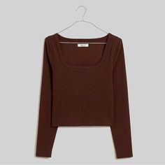 Create An Alluring Look With A Flamboyant Appearance By Opting For The Madewell Square-Neck Long-Sleeve Crop Tee In Sleekhold. This Versatile Top Is Designed In A Soft And Rib-Textured Fabric With A Cropped Fit And Showcases A Striking Square Neckline And Long Sleeves. Easy Pull-On Style. 18” Length; 28” Bust. 94% Cotton, 6% Elastane. Machine Wash. New With Tags!!! No Flaws, Defects, Or Other Imperfections. Fitted Scoop Neck T-shirt For Fall, Fall Scoop Neck Long Sleeve Top For Everyday, Fall Layering Tops With Scoop Neck, Fall Layering Scoop Neck Tops, Casual Scoop Neck Tops For Fall, Fitted Top For Fall Loungewear, Fitted Top For Loungewear In Fall, Brown Basic Tops For Loungewear, Fall Loungewear Tops With Scoop Neck