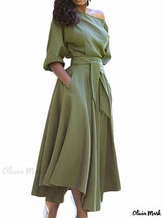 Olivia Mark - Belted Solid Color Dress with Cinched Waist Elegant Wrap Dress, Go To Church, Couture Mode, Elegante Casual, Split Maxi Dress, Tie Waist Dress, Halter Mini Dress, Crewneck Dress, Sleeve Maxi Dress