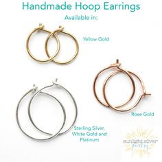 "Beautiful and comfortable hoops made from 14-20K Gold filled wire (20% gold) or solid 925 sterling silver wire. These hoops are perfect for leaving in your piercings indefinitely! Also called \"huggies\" because the hoops gently hug your ears. These hoops were forged by hand, rough edges removed, polished by hand and machine for eye-catching shine. Listing is for one pair of hoops (two individual hoops) in either 14k Yellow Gold Fill, 14K Rose Gold fill or solid 925 sterling silver. Choose your Simple Rose Gold Hoop Jewelry, Nickel-free Minimalist Hoop Earrings For Anniversary, Simple Small Hoop Rose Gold Jewelry, Simple Rose Gold Small Hoop Jewelry, Small Hoop Sterling Silver Rose Gold Earrings, Small Rose Gold Hoop Earrings In Sterling Silver, Small Rose Gold Sterling Silver Hoop Earrings, Small Hoop Silver 14k Gold-filled Earrings, Small Silver Hoop Earrings 14k Gold Filled