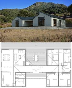 the floor plan for this modern house is very simple and has two separate rooms, one with