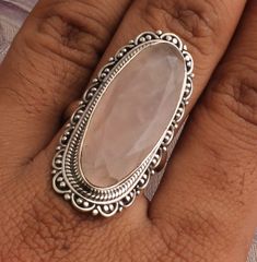 #Mother's Day gift items925 Sterling Silver Rose Quartz Oval Shape Gemstones Ring. Gemstone Name: Natural Rose Quartz Metal: 925 Sterling Silver Ring Size: Optional Quantity: 1 Piece click more gemstone rings:- https://www.etsy.com/in-en/shop/Shreejaipursilver925?ref=seller-platform-mcnav&search_query=gemstone+rings Rose quartz:- Rose quartz is probably the most nurturing of all the healing crystals. Its tender energy helps us live with more compassion and peace. It brings us self-love and s Stone Rings For Women, Big Stone Rings, Big Stone Ring, Index Finger Rings, Antique Silver Rings, Rings Handmade, Index Finger, Black Onyx Ring, Silver Engagement Rings