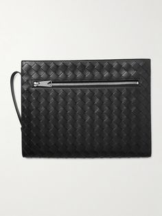 Bottega Veneta's 'Avenue B.' pouch is sized for a tablet, making it ideal for everything from boardrooms to travelling. It's made from black leather that's woven using the label's signature intrecciato technique and finished with a zipped pocket at the back. Designer Office Clutch In Pouch Shape, Designer Office Clutch Pouch, Designer Office Pouch Clutch, Luxury Rectangular Office Pouch, Designer Formal Clutch With Zipper Pouch, Designer Rectangular Clutch With Zipper Closure, Designer Black Leather Pouch, Luxury Zipper Pouch Bag For Business, Luxury Business Bags With Zipper Pouch