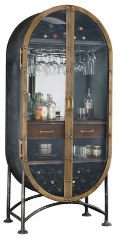 American Home Furniture | Howard Miller - Boilermaker Wine & Bar Cabinet Rock Living Room, Black Bar Cabinet, Bar Console, Wine Boutique, Boilermaker, Stemware Rack, Bar Cabinets, Wine Bar Cabinet, Metal Wine Rack