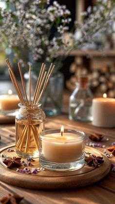 a candle and some candles on a table