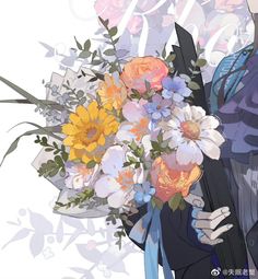 a woman holding a bouquet of flowers in her hands