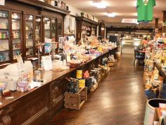 the inside of a grocery store filled with lots of food