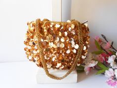 Dazzling Gold Holiday Evening Bag, Vintage Gold Beaded Handbag EB-0261 Gold Sequin Bags For Gifts, Gold Sequined Bags For Gifts, Gold Sequined Bags As Gifts, Gold Sequined Bags For Party, Gold Sequined Party Bag, Gold Sequin Party Bag, Gold Party Bags With Sequins, Gold Evening Bag For Wedding Party, Gold Evening Bag For Wedding And Party Season