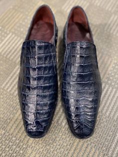 Style: Casper-Blue Genuine Caiman Crocodile slip-on Shoe from the Pelle Exotics collection features soft Calfskin lining, a clean welt and a full Leather Sole!