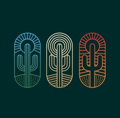 three different types of cactus logos on a black background