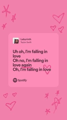 a pink background with hearts and the words i'm falling in love