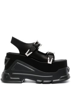 Medusa Anthem platform sandals from Versace featuring black, calf leather, branded insole, platform sole, satin, open square toe and adjustable buckle straps.