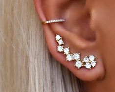 Ear Climber Ear Crawler Diamond Ear Climber CZ Ear | Etsy Climber Wedding, Gold Ear Climbers, Ear Climber Earrings, Silver Ear Climbers, Ear Crawler, Ear Crawler Earrings, Ear Climbers Earrings, Ear Crawlers, Daisy Painting