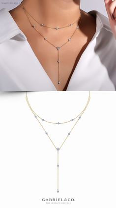 Accentuate your neckline with luxurious necklaces from Gabriel & Co. Discover a wide range of diamond, gemstone, gold and personalized necklaces to revamp an entire look. 14K Yellow-White Gold Fashion Necklace NK6193M45JJ #GabrielNY #DiamondJewelry #FineJewelry #GabrielAndCo #UniqueJewelry#FineJewelry#FashionJewelry#UniqueJewelry#GiftIdeas#UniqueGifts#DiamondStackable#Necklaces#DiamondNecklace #GoldNecklace Delicate White Diamond Cut Necklace, White Diamond Necklace Fine Jewelry, White Diamond Cut Cross Necklace, Delicate White Diamond Necklace With Clavicle Chain, Timeless White Necklace With Diamond Accents, Formal White Diamond Necklace, White Diamond Necklaces, Fine Jewelry White Necklaces For Formal Occasions, Elegant White Necklace With Diamond Cut