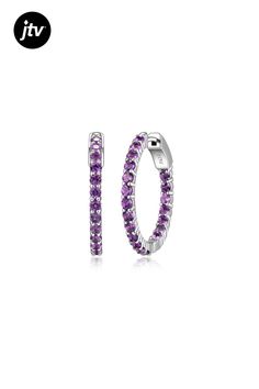 Round African Amethyst Platinum Over Sterling Silver Inside Out Hoop Earrings. Hidden Snap Posts. Elegant Purple Hoop Earrings, Purple Hoop Earrings For Pierced Ears, Purple Gemstone Hoop Earrings, Purple Hoop Jewelry, Sterling Silver Hoop Earrings, Sterling Silver Hoops, Silver Hoops, Silver Hoop Earrings, Platinum