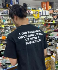 Get rave-ready with the "I Did Ketamine Once And I Woke Up With A Horsedick" t-shirt, a bold blend of Y2K and 2000s-inspired humor that's perfect for the Gen Z aesthetic. This edgy design captures the wild, weirdcore vibe that's taking over the festival and techno scenes. Whether you're heading to your next rave or just want to stand out, this shirt is the ultimate conversation starter. Ideal as a quirky gift for the raver in your life, it's all about embracing the unexpected with a dash of dark Shirts That Go Hard, Ironic Fashion, Outfit Techno, Techno Festival, Twitter Meme, Aesthetic Tshirt, Meme Shirts, Funny Clothes, Funky Shirts