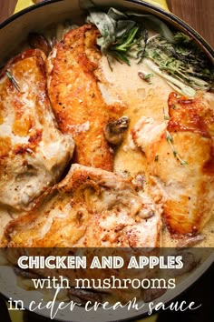 chicken and apples with mushrooms in cider cream sauce