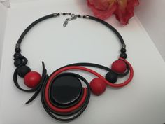 Black And Red Necklace, Red And Black Necklace, Summer Choker, Silicone Necklace, Contemporary Necklace, Art Necklace, Colors Of Red, Art Necklaces, S Hook