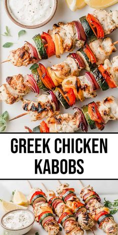 grilled chicken kabobs on skewers with ranch dressing