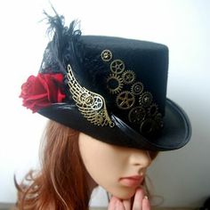 Top Hat Costume, Steampunk Black, Gentleman Hat, Steampunk Party, Goth Victorian, Mode Steampunk, Steampunk Couture, Steampunk Top Hat, Steampunk Crafts