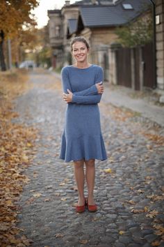 "Handmade soft merino wool dress perfect for autumn and winter days.  Wool is 100% eco, no artificial materials. It is 80% virgin wool and 20% merino wool.  Details: - 100% natural eco wool;  - pattern is plain; - color: Blue; but could be any of 6 different colors.  - simply finished; - with no pockets; - there is no zipper; - handmade; Size: model is wearing size S  The length is 98 cm / 39\" SIZE S Bust: fits bust around 34.5\"-36\"/87-92 cm Waist: fits waist around 27\"-28\"/68.9-71 cm Hip: Fitted Long Sleeve Cashmere Dress, Fitted Cashmere Dresses For Fall, Fitted Cashmere Midi Dress, Fitted Wool Sweater Dress, Winter Wool Dress, Midi Dresss, Tight Fitting Dress, Merino Wool Dress, Woolen Clothes