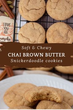 soft and chewy chai brown butter snickkerdoodle cookies on a white plate