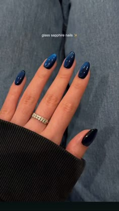 #naildesign #nailsofinstagram #nailsoftheday #chromenailideas #hands #longnails #blue #bluenails #new #aesthetic #inspo Winter Nails Cat Eye Blue, Blue Nails Winter Design, Dark Blue With Chrome Nails, Navy With Chrome, Moody Blue Nails, Winter Basic Nails, Navy Blue Chrome Nails Almond, Nail Inspo January 2025, Navy Chrome Nails Almond