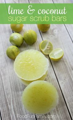 Lime and coconut sugar scrub bars using essential oils and skin-friendly… Diy Lush, Diy Sugar Scrub Recipe, Scrub Diy, Săpunuri Handmade, Homemade Scrub