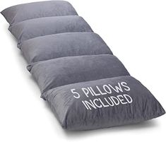 the 5 pillows included in this sleeping bag are grey and have white lettering on them