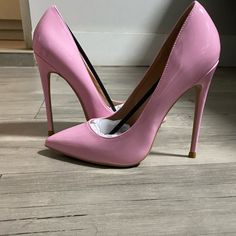 Same Great Louboutin Stiletto Shape, Fits Like A 6 Exactly. Pink Patent Leather High Heels, Feminine Pink Patent Leather Heels, Pink Fitted High Heel Court Shoes, Barbie World, Pastel Pink, Shoes Women Heels, Slides, Mood Board, Shoes Heels