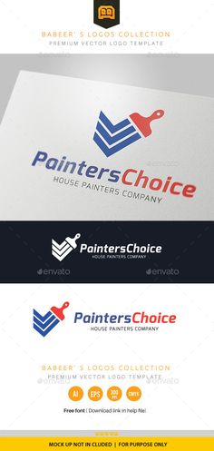 the logo for painters choice is shown in three different colors and sizes, including red, white