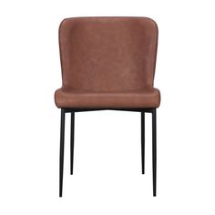 a brown chair with black legs and a leather seat on the back, against a white background