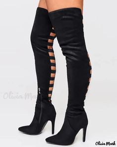 Olivia Mark - Cut-out back stiletto boots Knee High Stiletto Boots, Turtleneck Tank Top, Peep Toe Boots, Lantern Sleeve Dress, Chic Type, Cutout Design, Stiletto Boots, Pointed Toe Heels, Belleza Natural