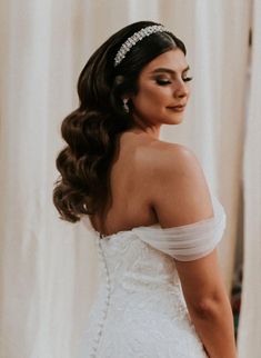 Ellee Real Bride Adorned with GRACE Swarovski Headband Headband With Veil Wedding, Bridal Hair With Headband, Bridal Hair Down With Veil, Bridal Headband With Veil, Headband With Veil, Bridal Hair Down, Bridal Glam, Cathedral Length Veil, Wedding Hairband