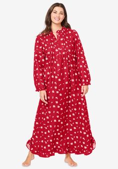 Cotton Ruffled Sleepwear For Bedtime, Cotton Floral Print Nightgown For Loungewear, Casual Long Sleeve Nightgown With Floral Print, Casual Long Sleeve Floral Print Nightgown, Comfortable Spring Nightgown For Overnight, Cotton Nightgown With Relaxed Fit For Sleepover, Comfortable Cotton Nightgown For Spring, Comfortable Long Sleeve Sleep Dresses, Casual Cotton Sleepwear With Ruffles