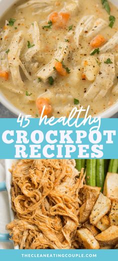 four healthy crockpot recipes with text overlay