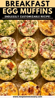 breakfast egg muffins on a baking sheet with text overlay that reads, breakfast egg muffins endlessly customizable recipe