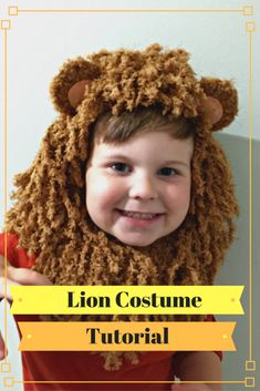 a child wearing a lion costume with the words lion costume on it's face