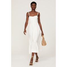 White linen blend (55% Linen, 45% Viscose). A-line. Sleeveless. V-neck. Side zipper closure. 54" from shoulder to hemline. Imported. Linen A-line Midi Dress For Vacation, Chic Sleeveless A-line Linen Dress, Chic A-line Linen Dress For Vacation, Chic Linen Midi Sundress, Summer A-line Unlined Midi Dress, Chic Sleeveless Unlined Linen Dress, Chic Unlined Linen Dresses, Vacation A-line Linen Midi Dress, Spring Midi-length Unlined Linen Dress