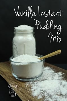 vanilla instant pudding mix in a glass bowl