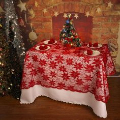 short description is not available Size: D-60"x104".  Color: Red.  Pattern: floral. Modern Christmas Table, Christmas Table Cloths, Table Runner Embroidery, Round Christmas Tablecloth, Runner Embroidery, Embroidery Table, Round Tablecloths, Red Tablecloth, Decorate Christmas