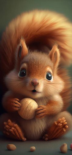 a painting of a squirrel with nuts around it