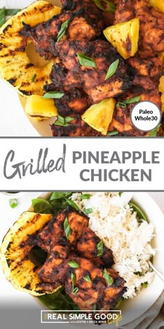 grilled pineapple chicken with white rice on a plate