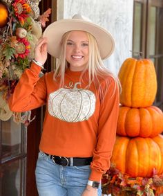 There is so much to love about the fall, this Leopard Pumpkin Shirt is just one of them! This beautiful light leopard pumpkin design is available on your choice of shirt color and style. Choose from short sleeve, long sleeve, or sweatshirt to meet your needs. This pumpkin shirt is perfect for layering under a cardigan or pairing with leggings! This festive pumpkin tee shirt is perfect for dressing up or down depending on the festivities! 
Born To Be Sassy offers a wide selection of fall clo Fall Long Sleeve Relaxed Fit T-shirt, Trendy Orange Fall Tops, Trendy Brown T-shirt For Fall, Orange Long Sleeve T-shirt For Fall, Orange Crew Neck Top For Fall, White Tops For Fall, Orange Relaxed Fit Tops For Fall, Relaxed Fit T-shirt For Fall, Orange Cotton Top For Fall