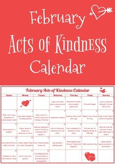 the acts of kindness calendar with hearts on it